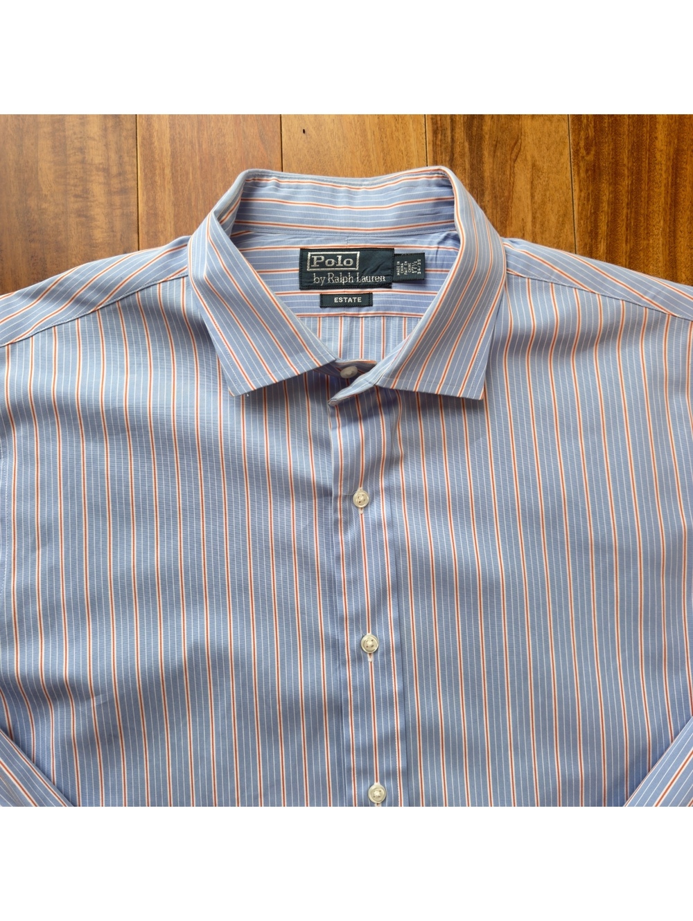 Polo Ralph Lauren Estate Blue/Orange  Stripe Cotton Dress Shirt Size 17 34/35